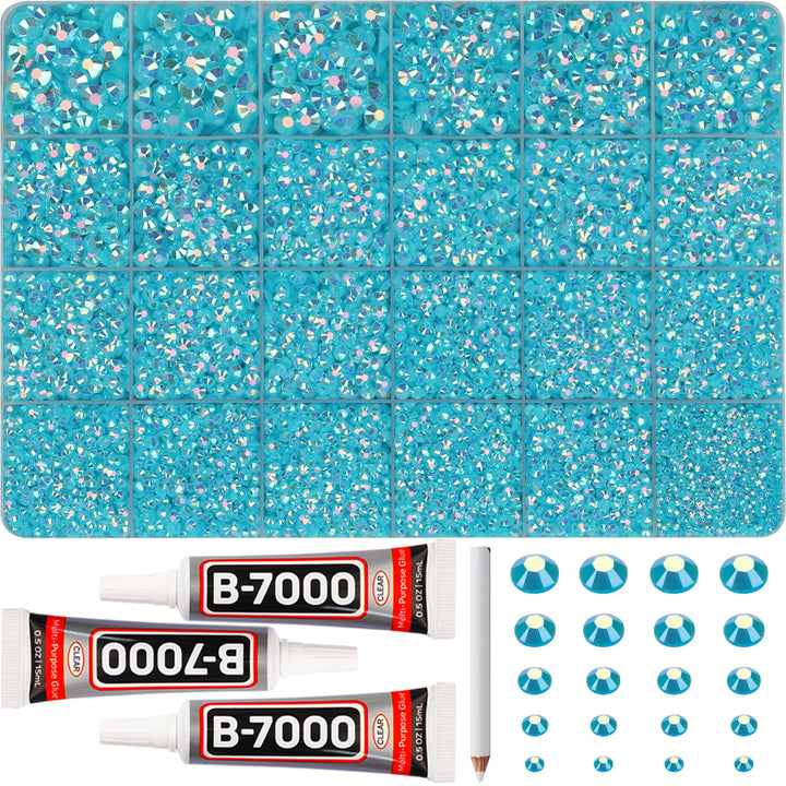 Worthofbest front packaging showing turquoise rhinestones and tools, highlights ready-to-use kit