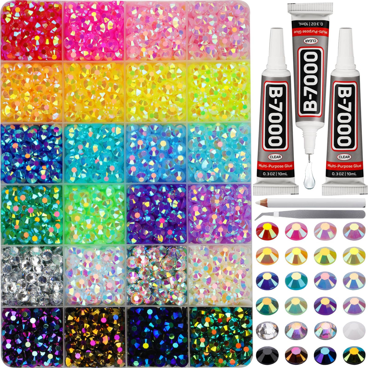 Worthofbest front packaging showing complete rhinestone kit and included tools