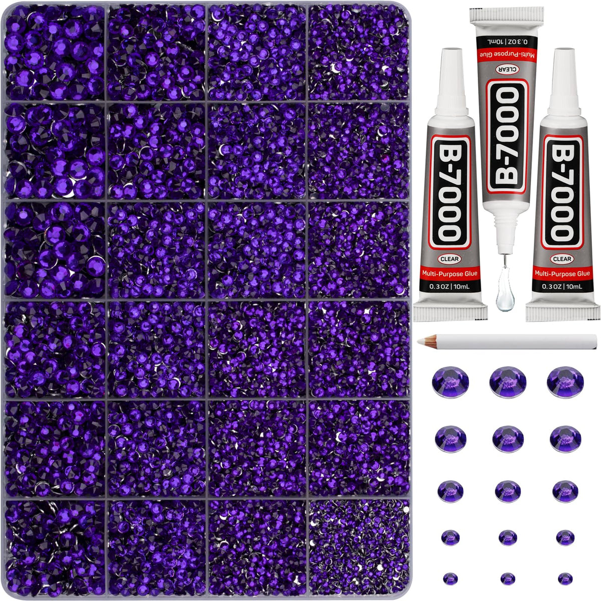 Worthofbest front packaging showing kit components and purple rhinestones for complete craft sets