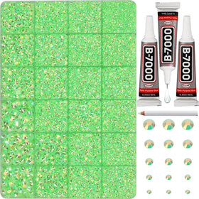 Worthofbest front packaging showing lime green rhinestones and clear case for quick selection