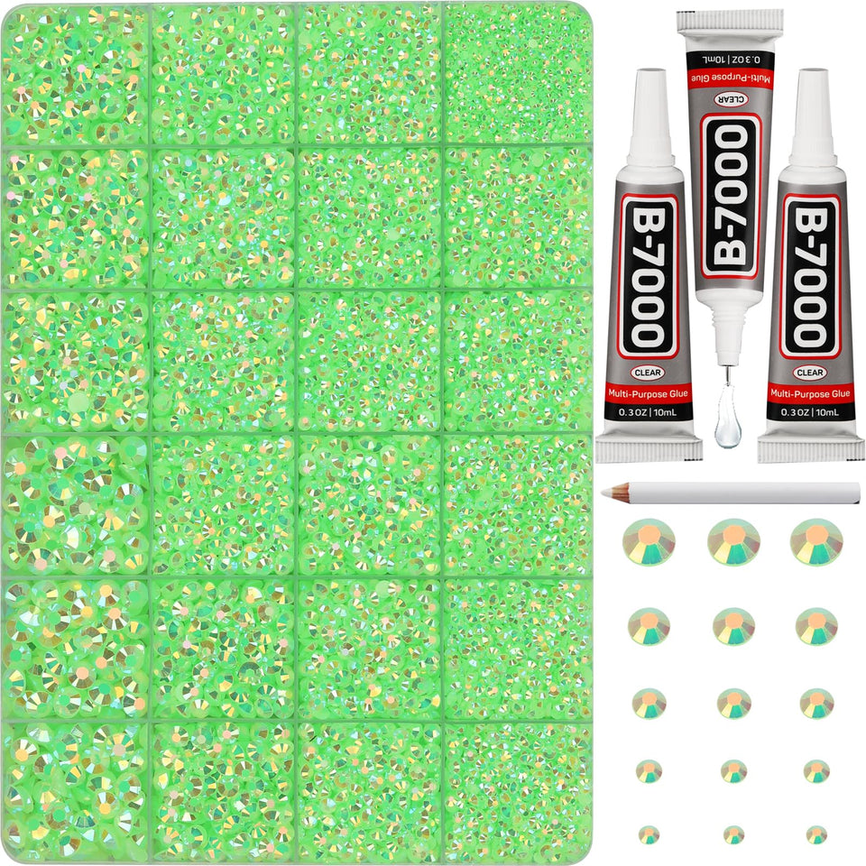Worthofbest front packaging showing lime green rhinestones and clear case for quick selection