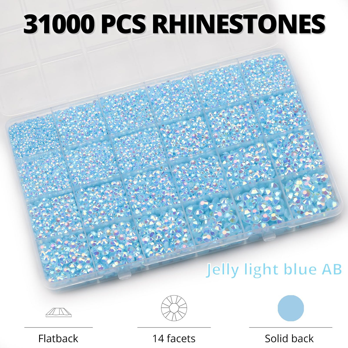 Worthofbest close-up of light blue flatback rhinestones showing 14-facet sparkle and texture