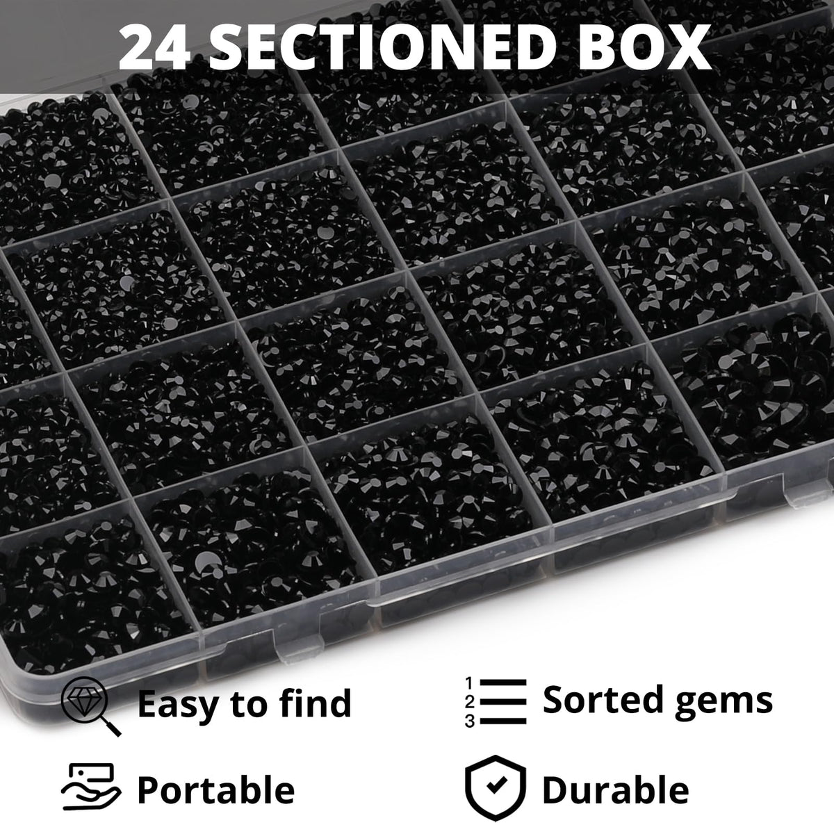 Worthofbest open storage box with sorted rhinestones for quick access