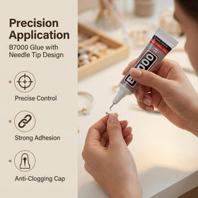 Worthofbest tweezers, wax picker and B-7000 glue displayed for controlled application