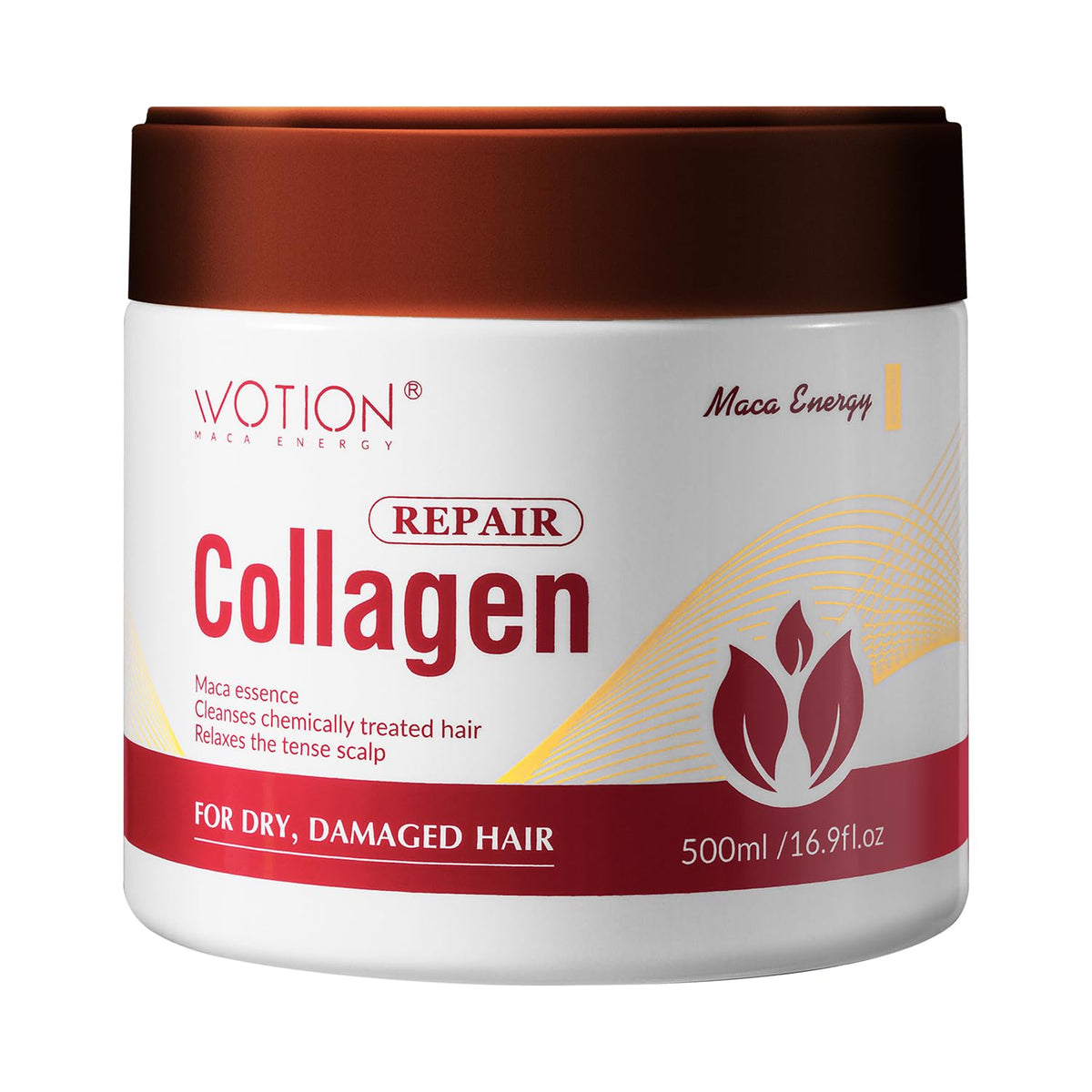 WOTION jar front view showing 500ml mask, highlights deep conditioning benefit