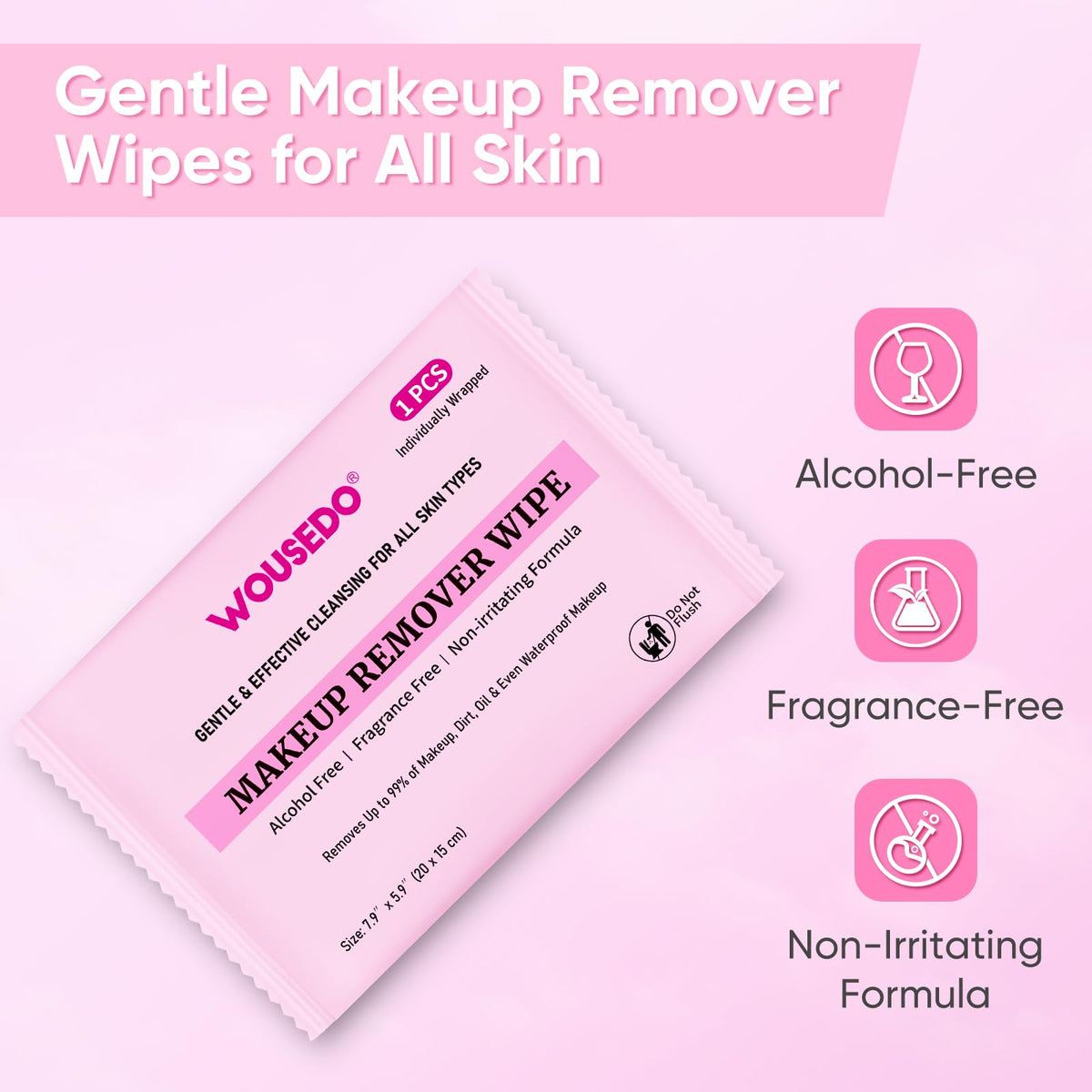 WOUSEDO individually wrapped wipe sachet highlighting hygiene and portability