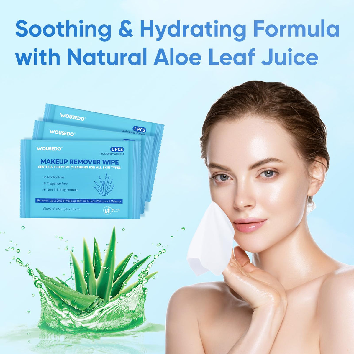 WOUSEDO wipe in use removing eye makeup demonstrating effective cleansing