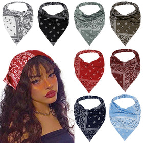 WOVOWOVO front view of 8-piece paisley headscarf pack showing variety and style