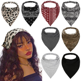 wovowovo front view of eight leopard headscarves showing variety and quick outfit change