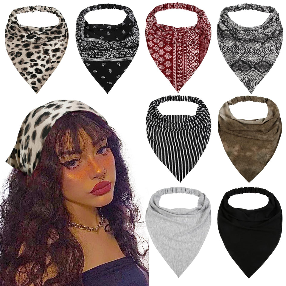 wovowovo front view of eight leopard headscarves showing variety and quick outfit change