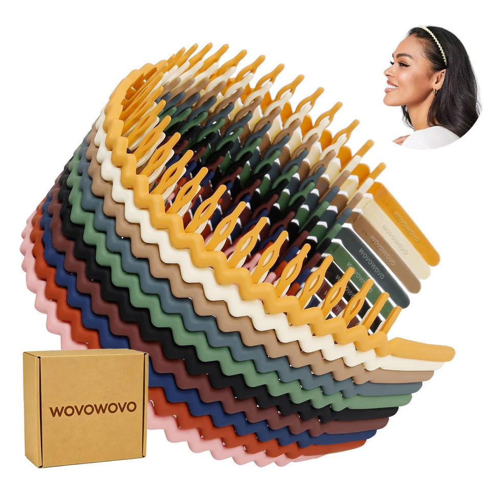 WOVOWOVO front view of 10-pack headbands showing colors and packaging benefit