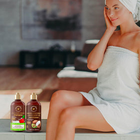 WOW Skin Science shampoo and conditioner side by side to show scale and dual routine benefit