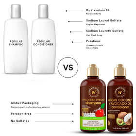 WOW Skin Science apple cider vinegar bottle with coconut and avocado flatlay showing natural ingredient benefit