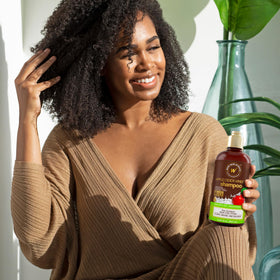 WOW Skin Science in-shower scene demonstrating application and refreshing scalp cleanse benefit