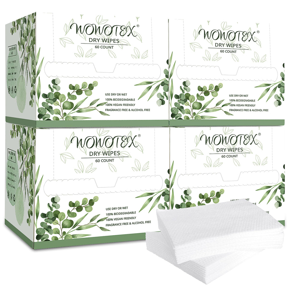 WOWOTEX front packaging showing 4-box 240-count hygienic benefit