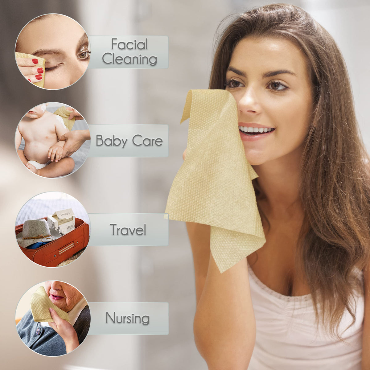 WOWOTEX towel beside hand showing 10x12 inch scale for full-face coverage