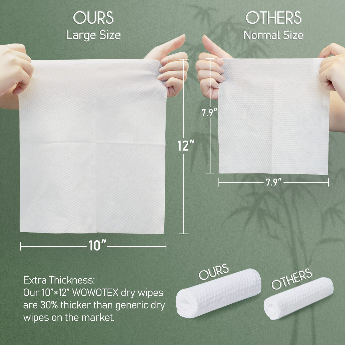 WOWOTEX single towel flat lay 10x12 inches, illustrates full-face coverage