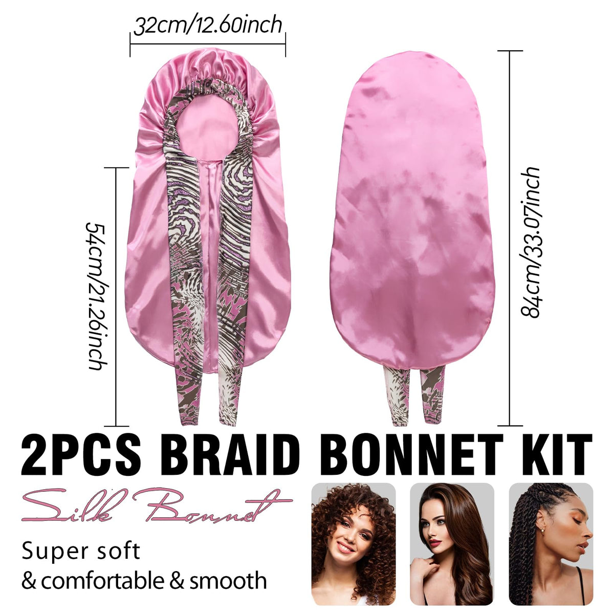 WOZUTUNT bonnet size comparison against long hair to show capacity