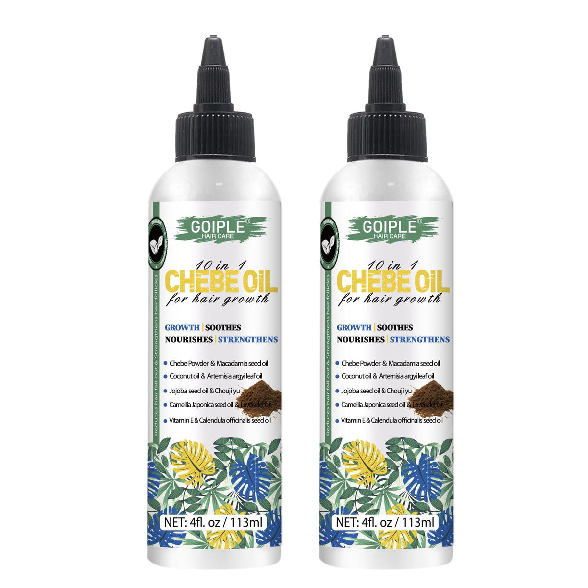 WOZUTUNT front bottle view showing chebe oil and easy-pour cap for daily use