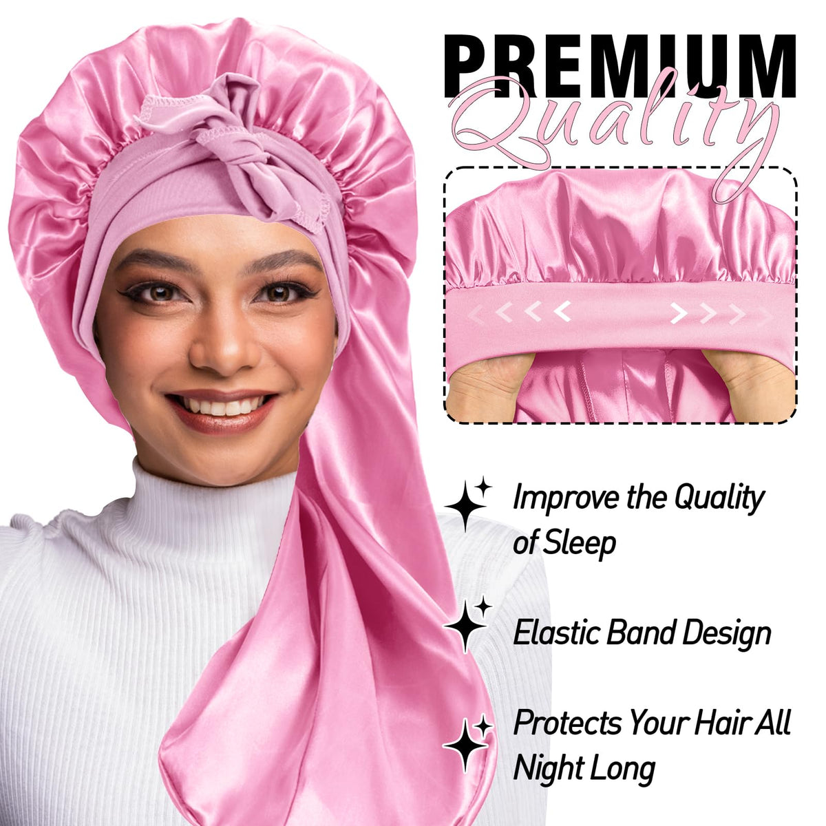 WOZUTUNT satin texture close-up, highlights smooth fabric protecting hair