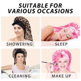 WOZUTUNT flat lay of both bonnets, presents included pink and leopard pair