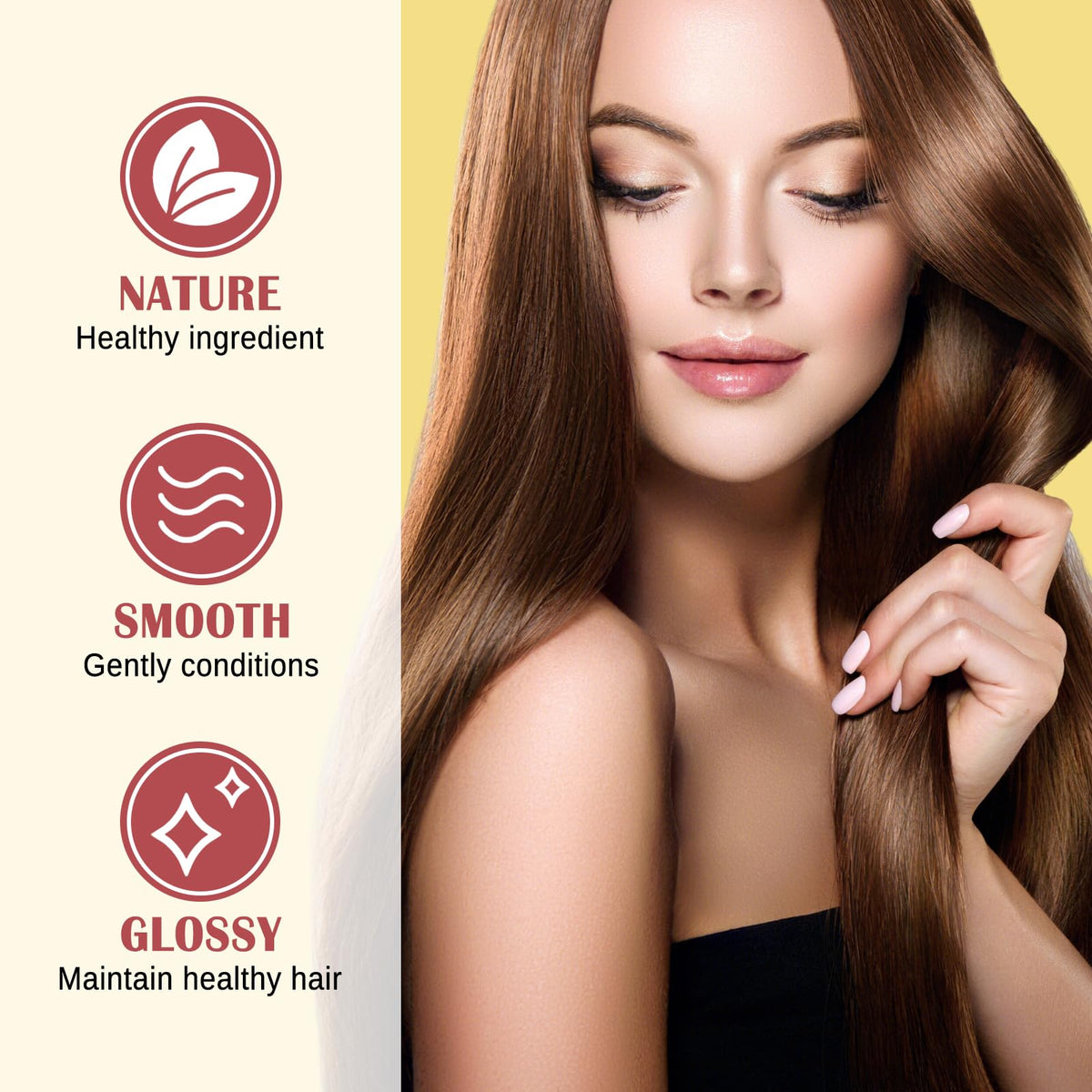 WOZUTUNT applied to natural hair before flat iron for heat defense