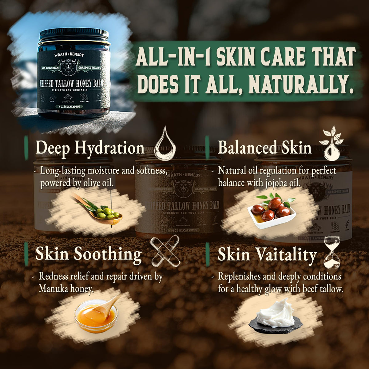 Wrath & Remedy applying balm to hands, demonstrating fast moisturizing and barrier support benefit