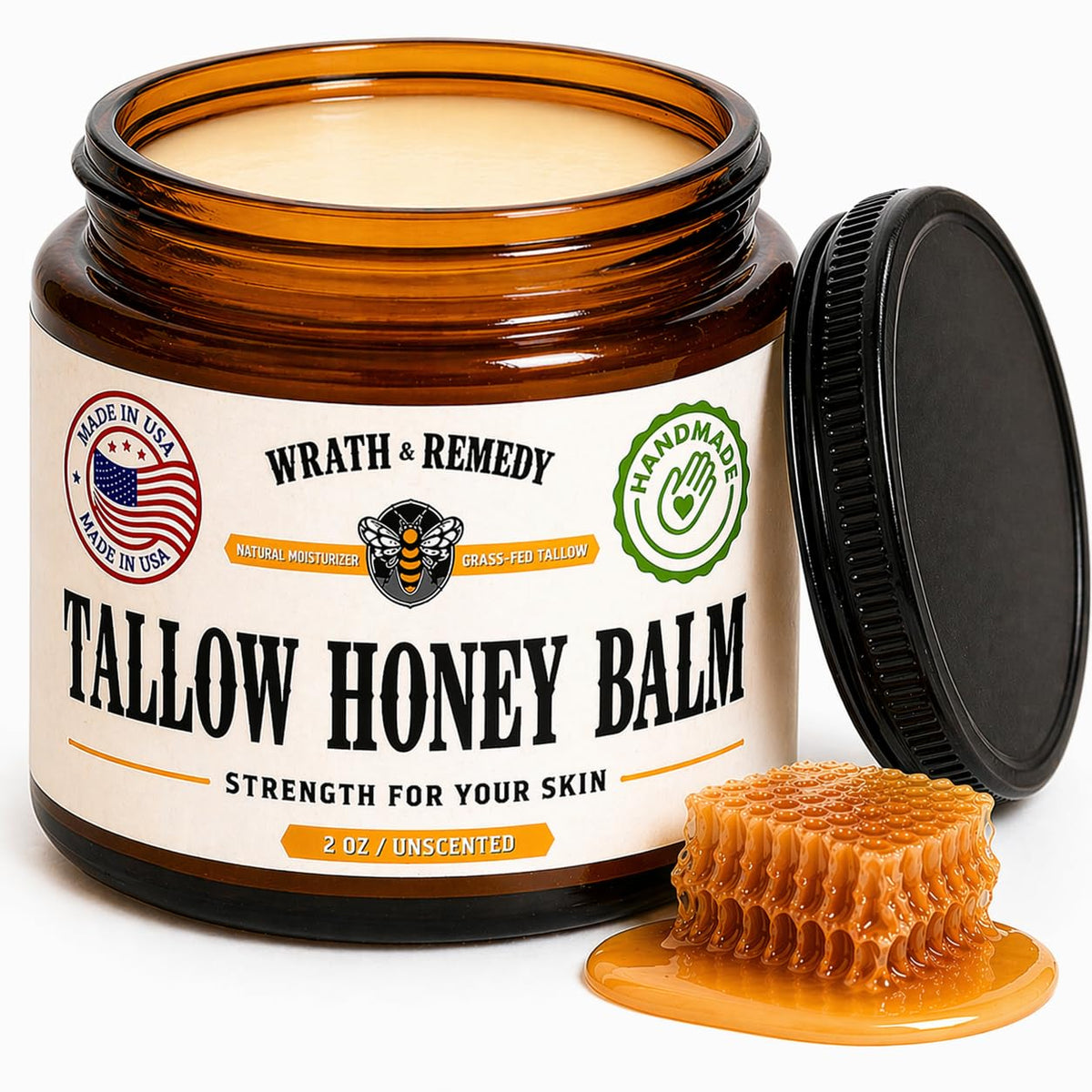Wrath & Remedy front jar view showing compact 2oz balm and clean label benefit
