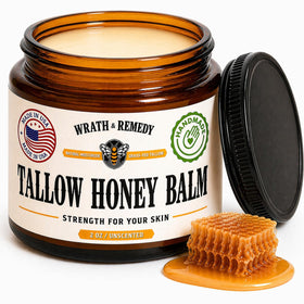 Wrath & Remedy front jar view showing compact 2oz balm and clean label benefit