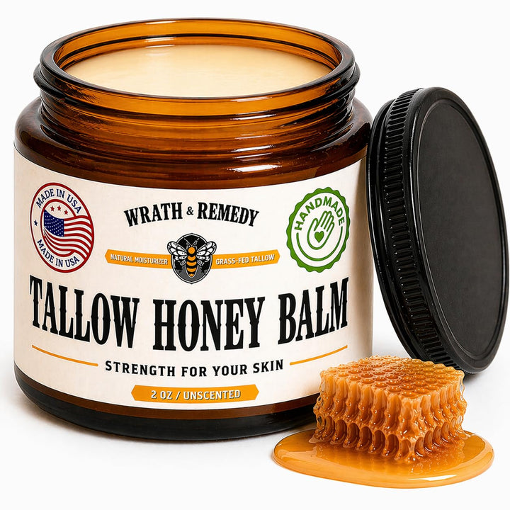 Wrath & Remedy front jar view showing compact 2oz balm and clean label benefit