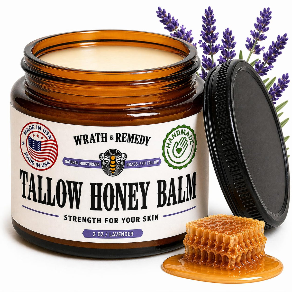 Wrath & Remedy front jar with lavender label showing clean packaging and benefits