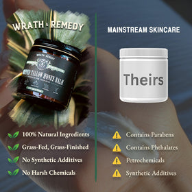 Wrath & Remedy product label and ingredients list close-up, affirms transparency and clean formulation benefit