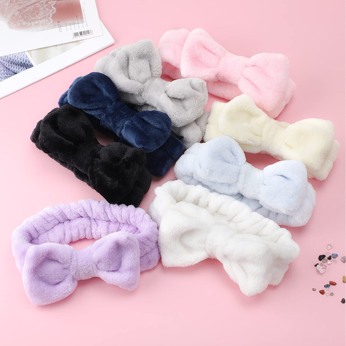 WSYUB eight solid-color headbands laid flat, easy to rotate and reuse