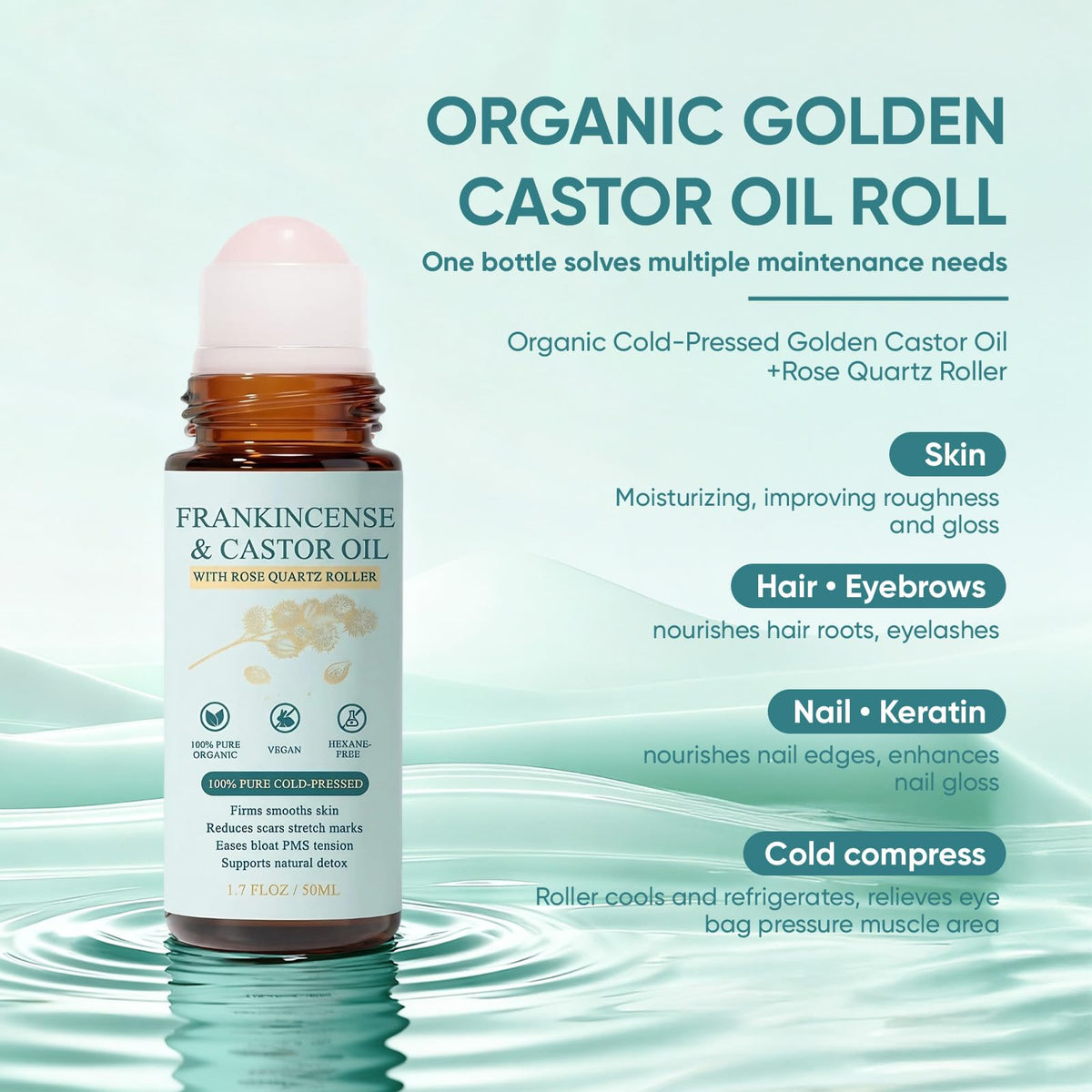 WVJIGE rose quartz close-up highlighting smooth stone and cooling massage benefit