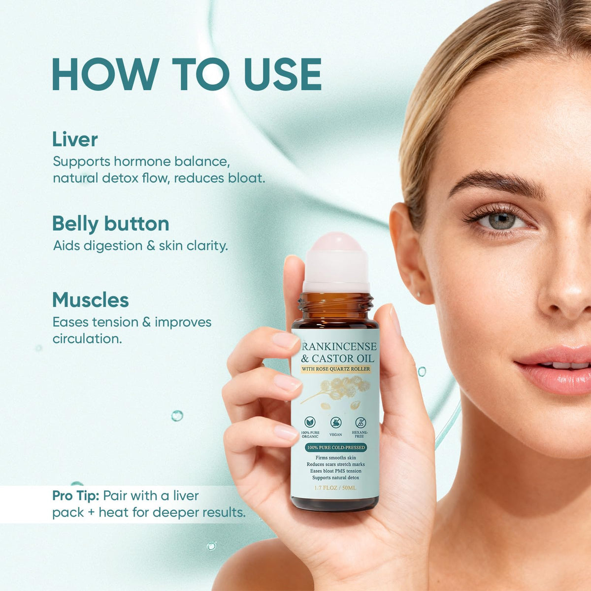 WVJIGE under-eye application demonstrating de-puffing effect and refreshed look