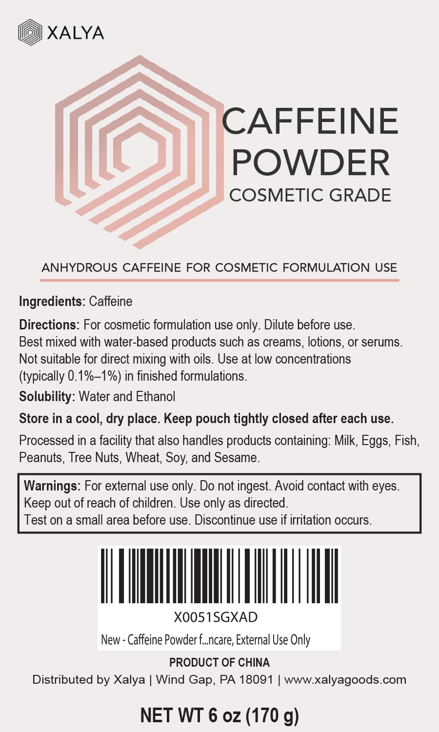 Lifestyle shot of Xalya caffeine powder on vanity, suggesting DIY skincare routine benefit versatility