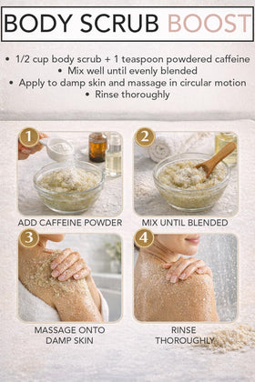Applying under-eye cream made with Xalya caffeine powder, illustrating targeted application benefit refreshed look