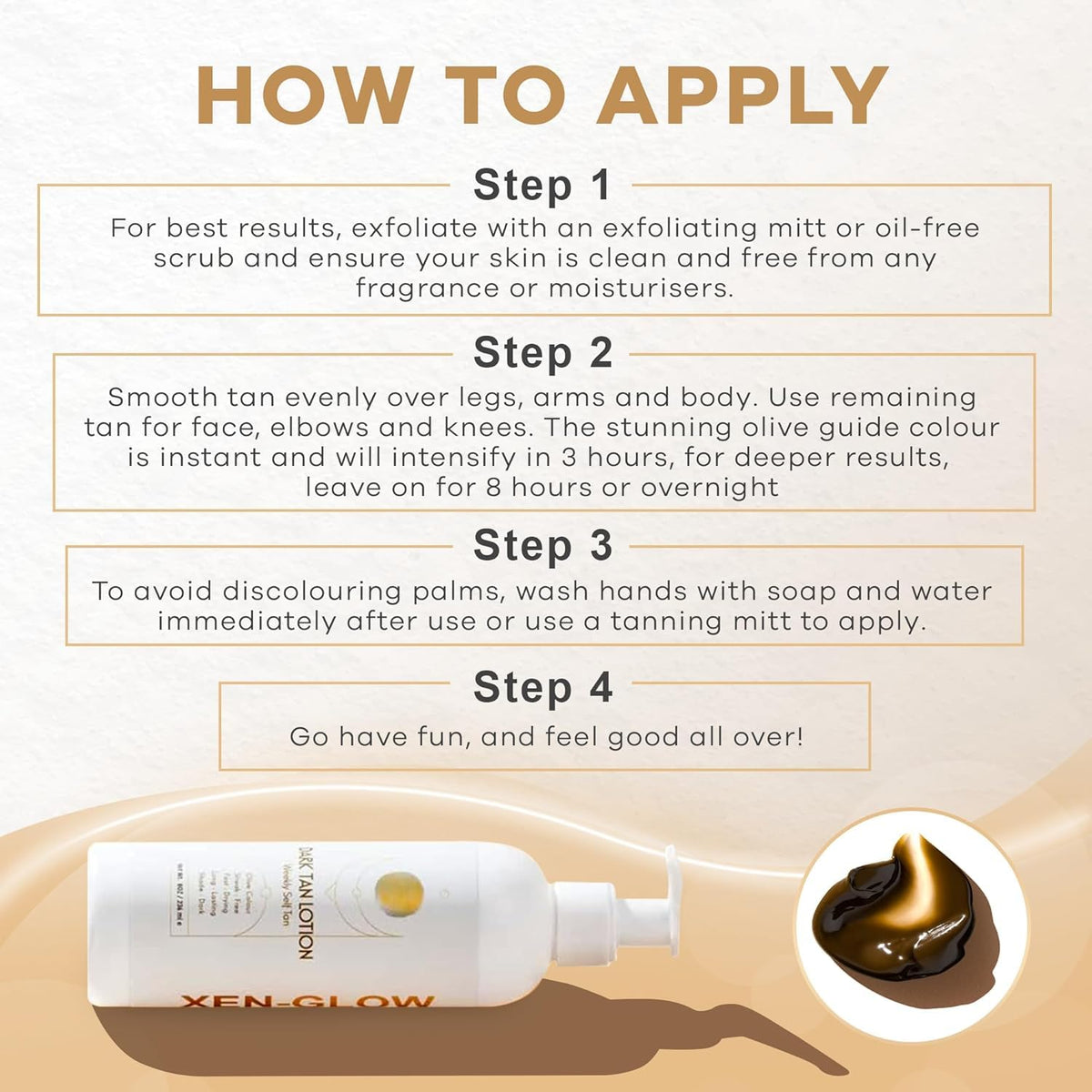 XEN-GLOW applied with mitt for streak-free, even coverage benefit
