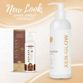 XEN-GLOW before and after showing natural olive tan transformation