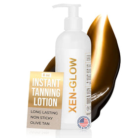 XEN-GLOW front bottle showing packaging and instant olive tint benefit