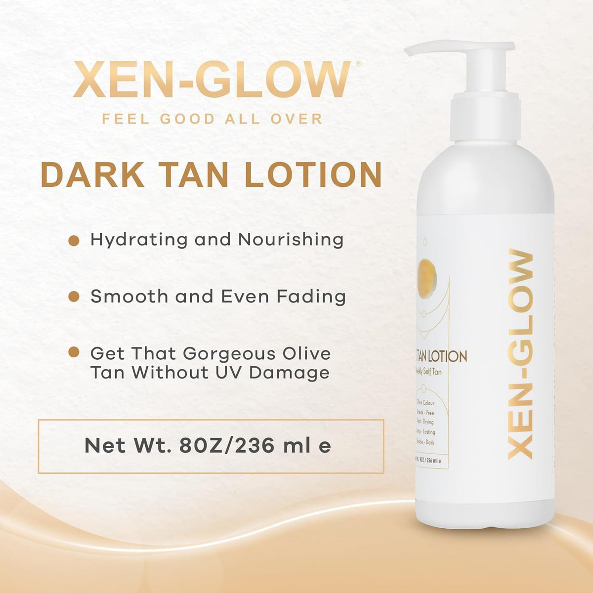 XEN-GLOW lotion texture swirl demonstrating quick-absorbing hydration