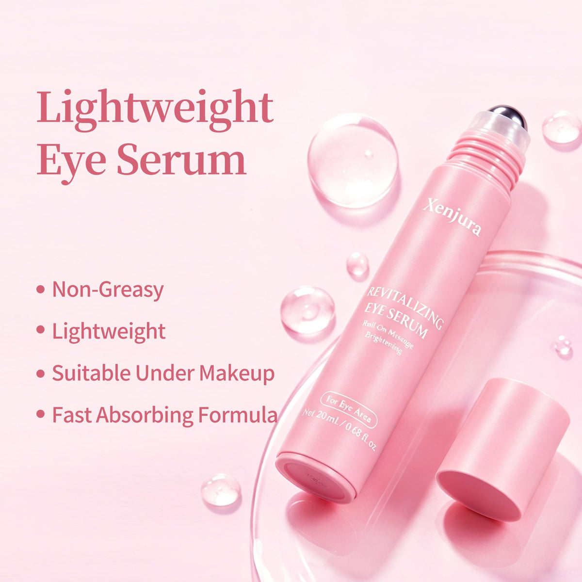 Xenjura under-eye application on model to reduce puffiness