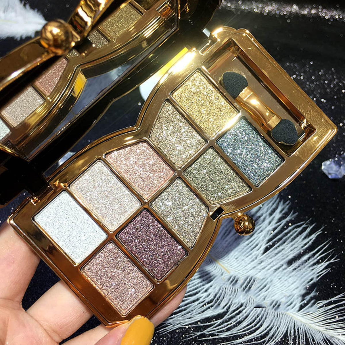 XFEXM closeup top row shimmer shades highlighting smooth sparkle payoff