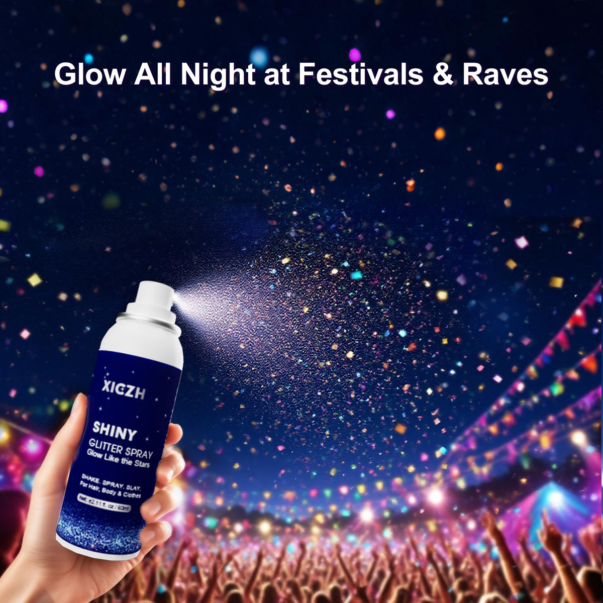 XICZH festival scene with model using spray for standout effect