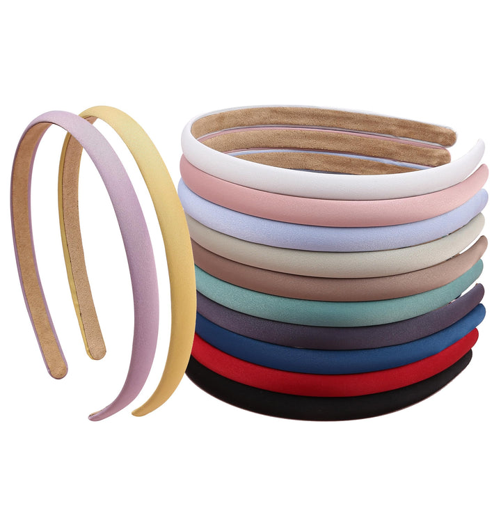 XIMA front pack of twelve satin headbands shown neatly arranged and wearable benefit