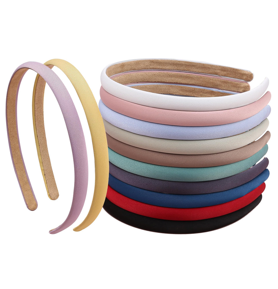 XIMA front pack of twelve satin headbands shown neatly arranged and wearable benefit