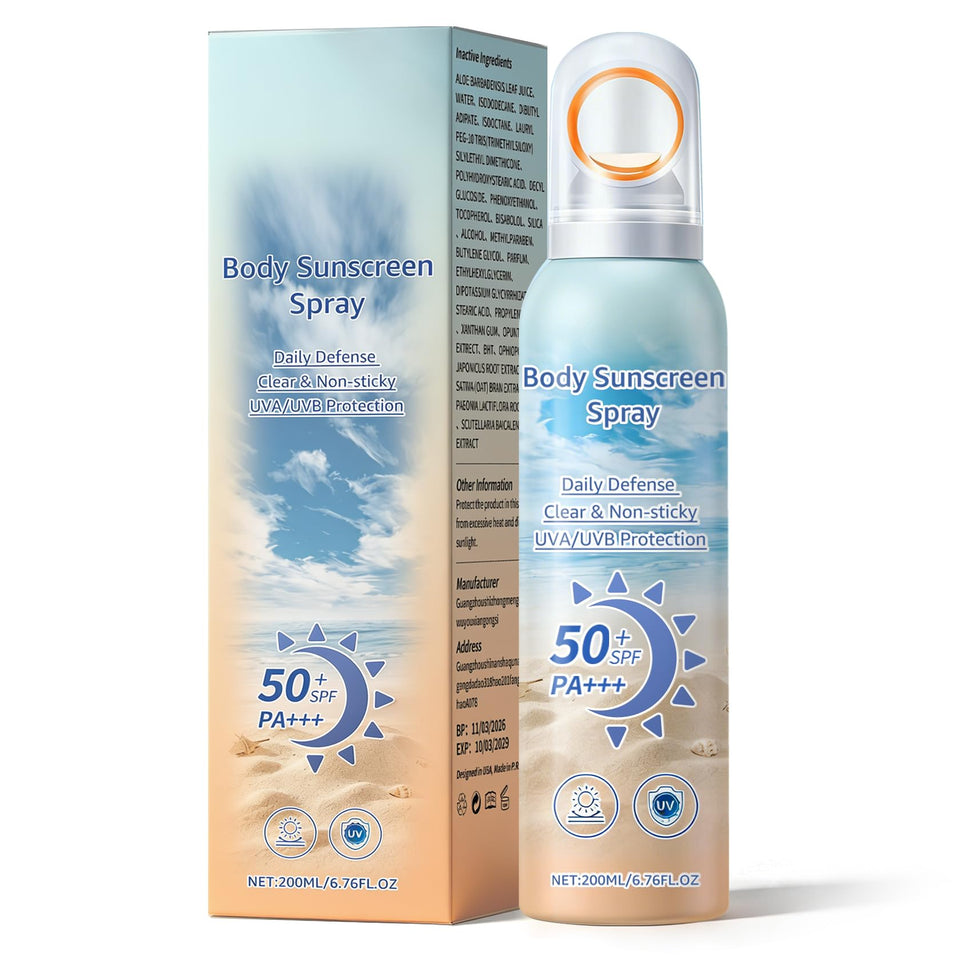 XINGXYUEL front packaging showing SPF 50 and spray benefit