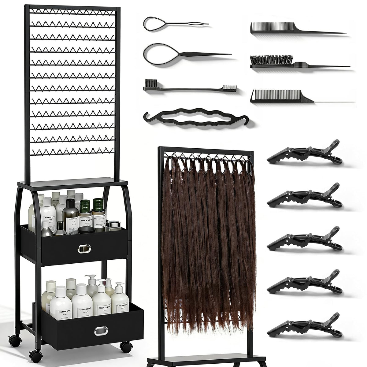 XINTUO front view full stand showing 288 pegs and space-saving benefit