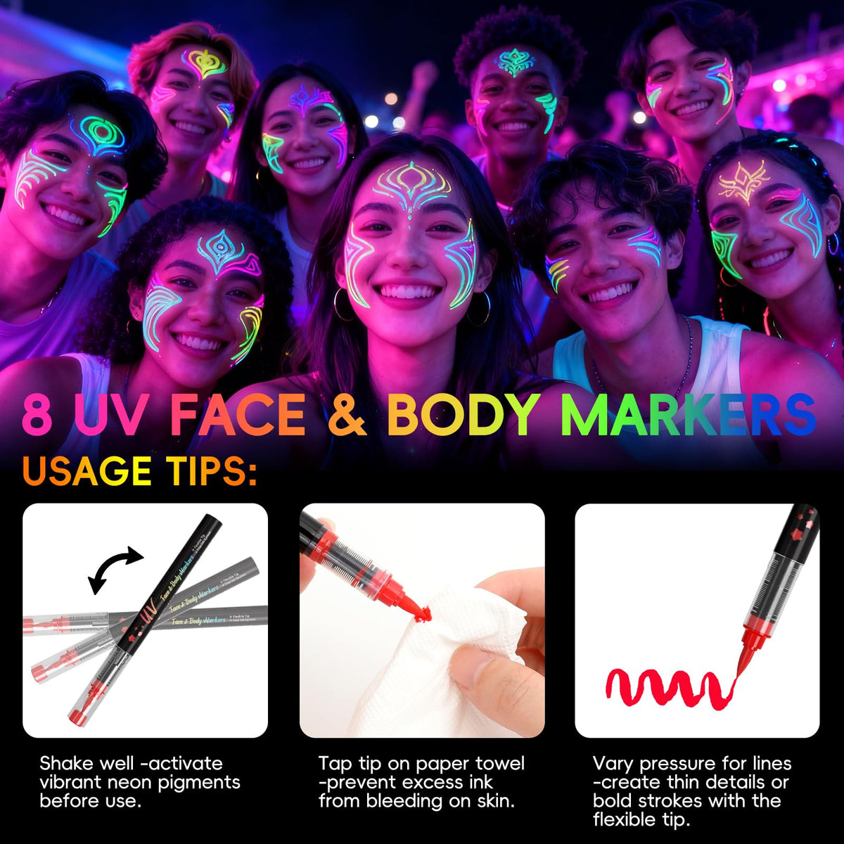 Xkmywhhs model with face paint application demonstrating vibrant look