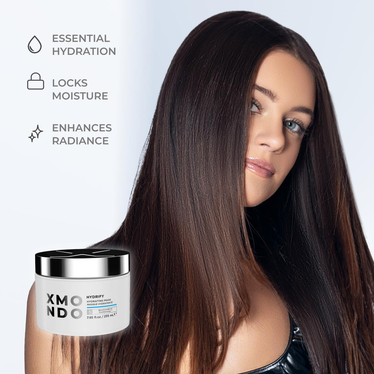 XMONDO after-treatment hair ends appearing smoother and shinier for visible results